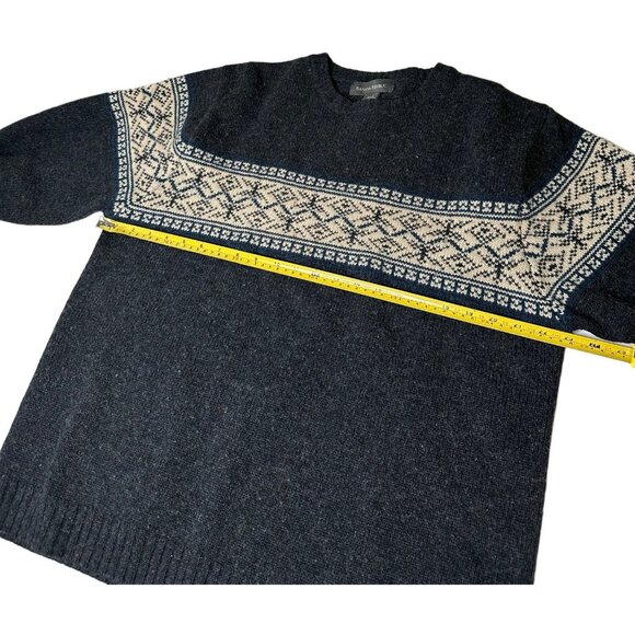 Banana Republic Fair Isle Lamb Wool Crewneck Sweater Charcoal Gray Nordic Knit L - Picture 8 of 9